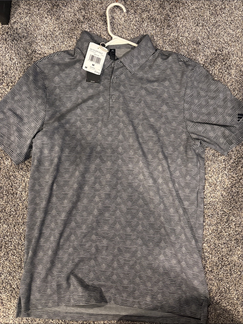 adidas Men's Black and White Micro-Striped Polo